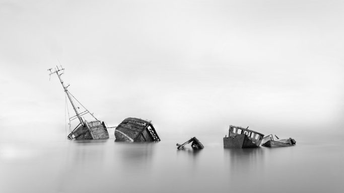 Pin Mill, Suffolk,  Long exposure of the old boats left on the sides of the estuary. 
