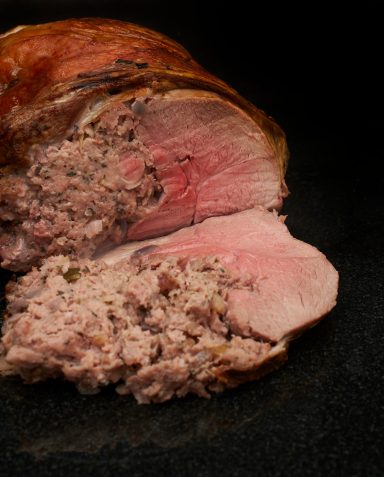 Cut roast leg of Lamb with stuffing