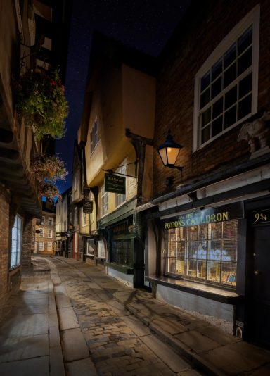 The Shambles, York, UK. The Shambles, York, UK. This mediaeval street inspired "Diagon Alley" in the Harry Potter Films. Can you see shop number 91/2 looks very clo